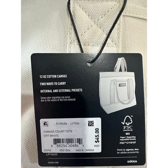Adidas Canvas Court Tote Bag | Off White | Shoulder Tote | NWT - Picture 4 of 4